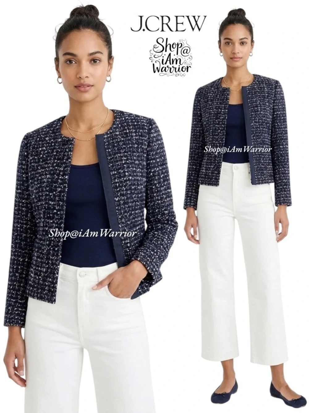 J.Crew midnight blue metallic cropped tweed jacket *shop@iamwarrior